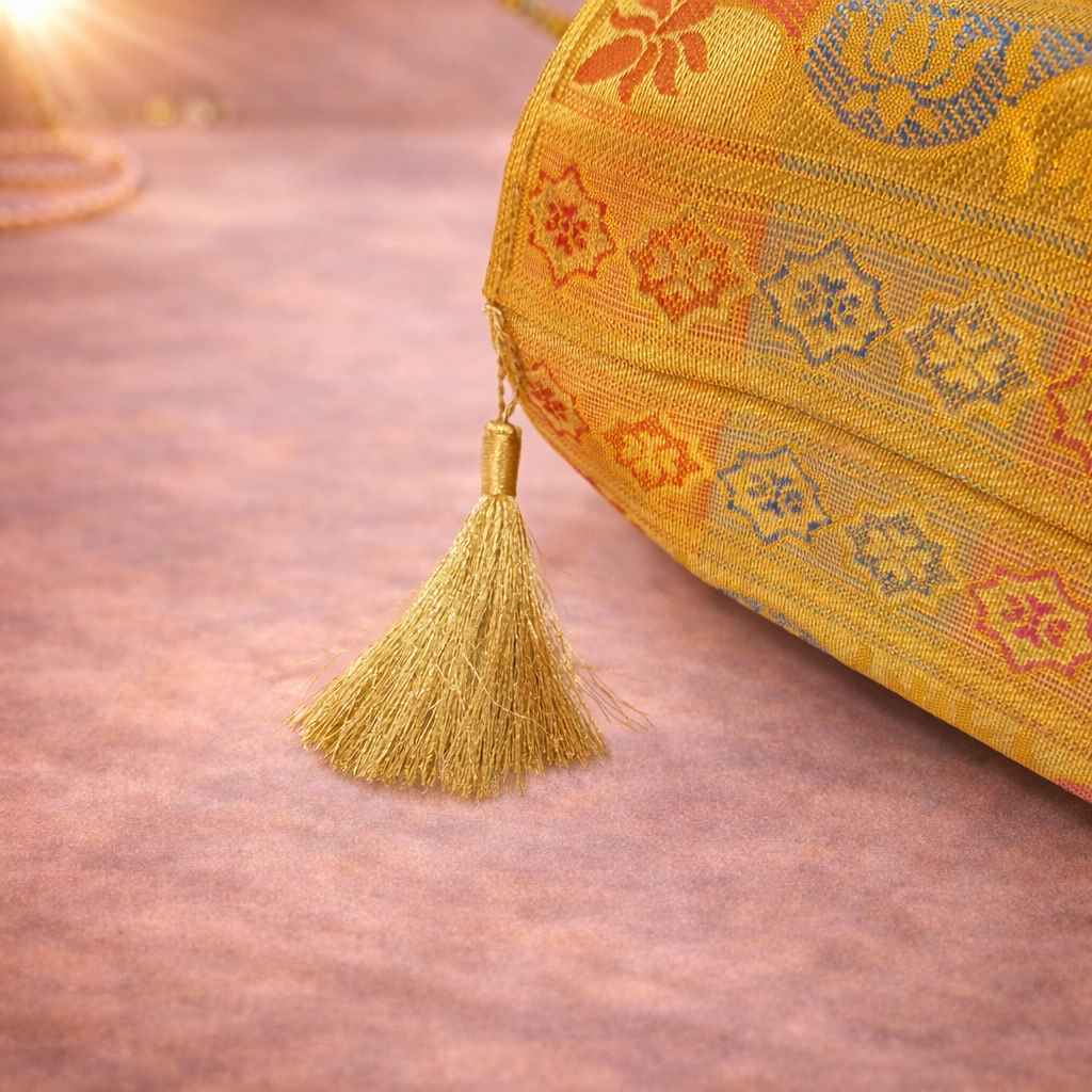 Mustard Handbag – Indian Ethnic Peacock Woven Banarasi Zari Brocade Shoulder Bag